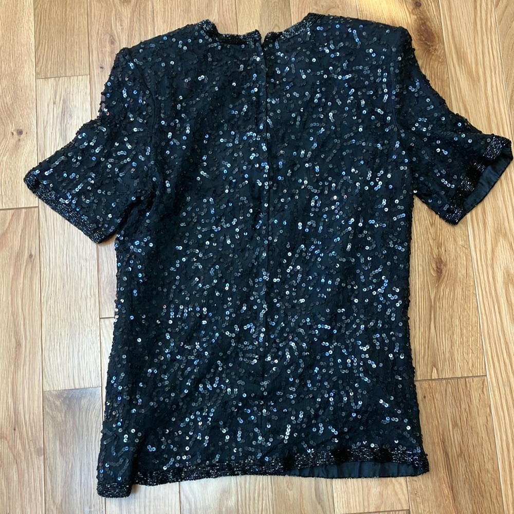 Vintage Black Sequin beaded Blouse size 10 - Picture 7 of 7